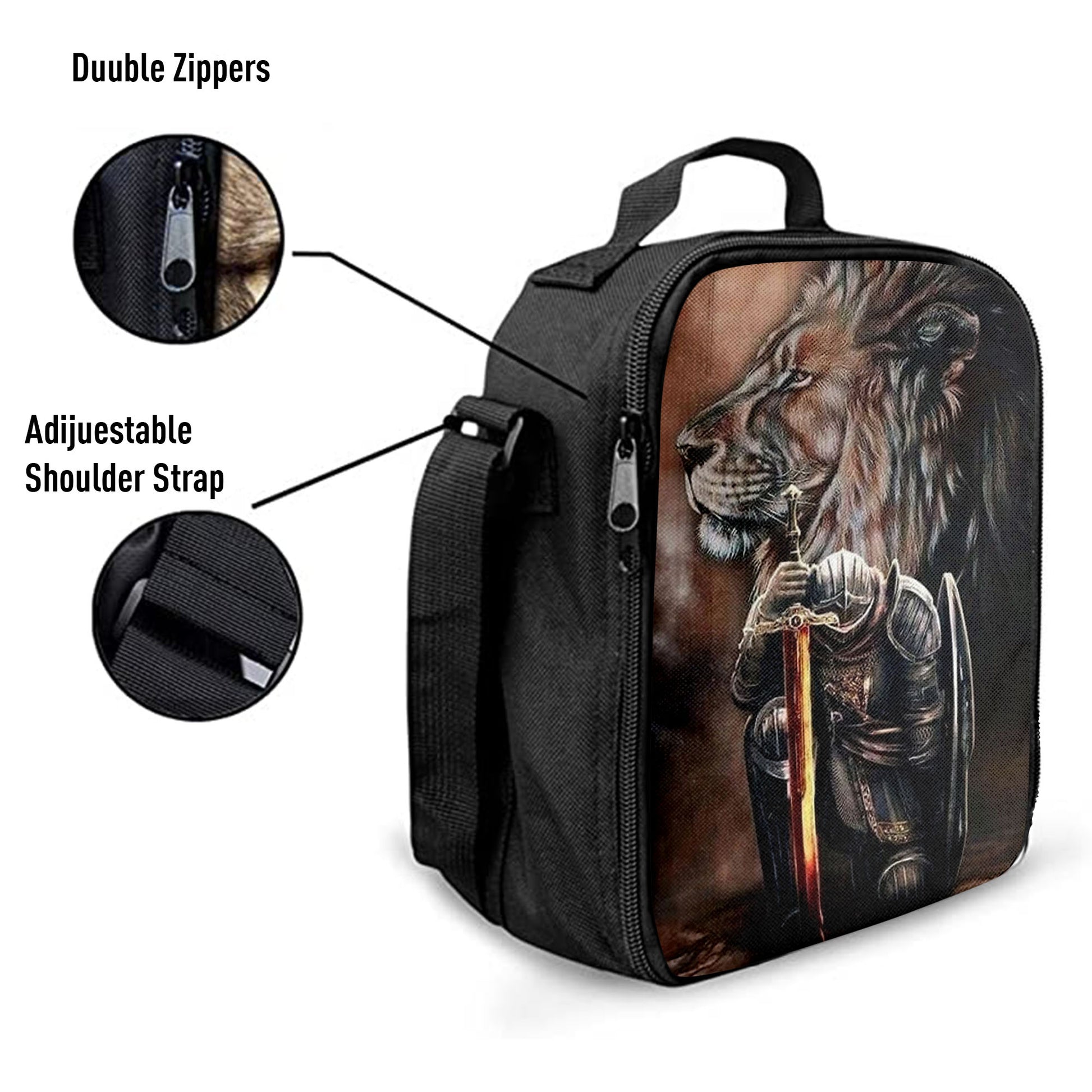 Warrior Knight Kneel And Lion Lunchbag Lunch Bag, Christian Lunchbag, Religious Art