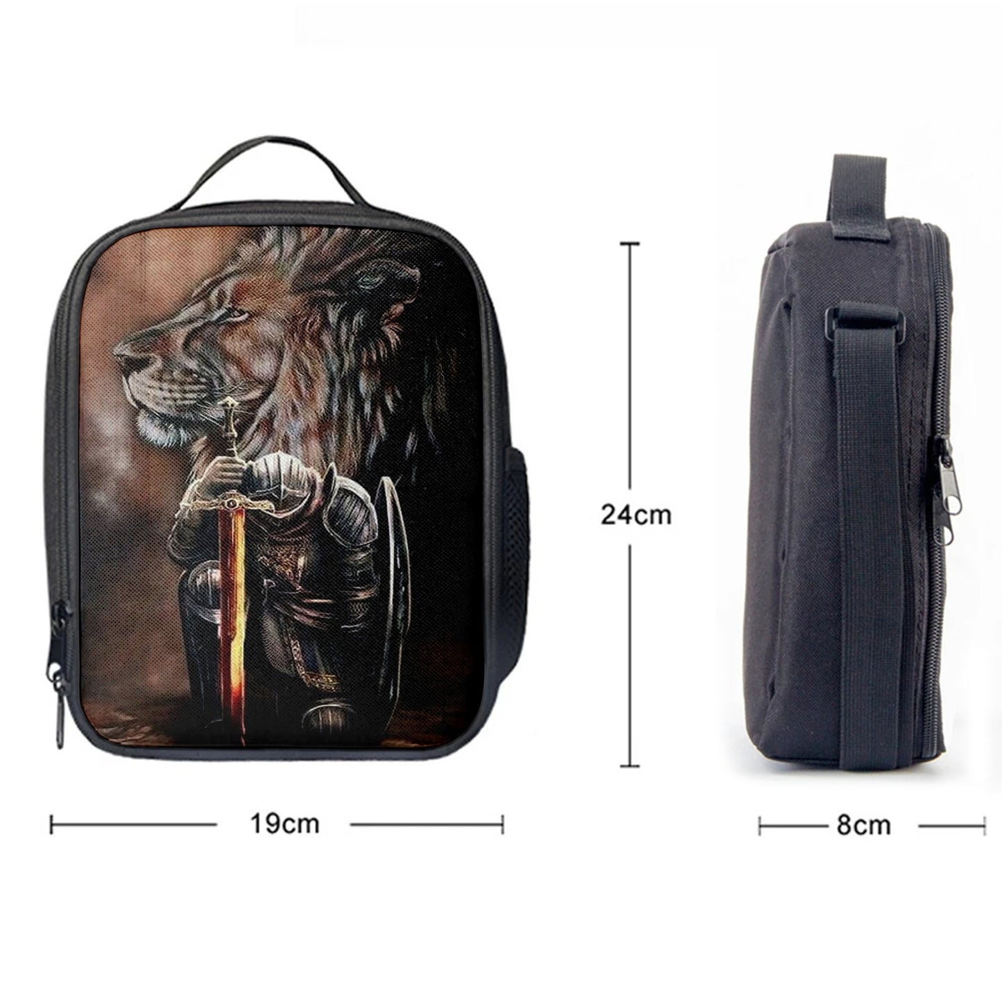 Warrior Knight Kneel And Lion Lunchbag Lunch Bag, Christian Lunchbag, Religious Art