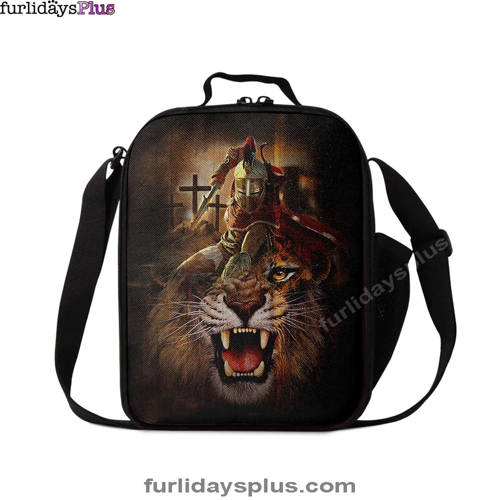 Warrior Of God Three Wooden Crosses Great Lion Of Judah Lunch Bag, Inspirational Lunch Bag, Christian Lunch Bag