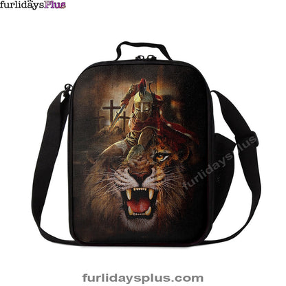 Warrior Of God Three Wooden Crosses Great Lion Of Judah Lunch Bag, Inspirational Lunch Bag, Christian Lunch Bag