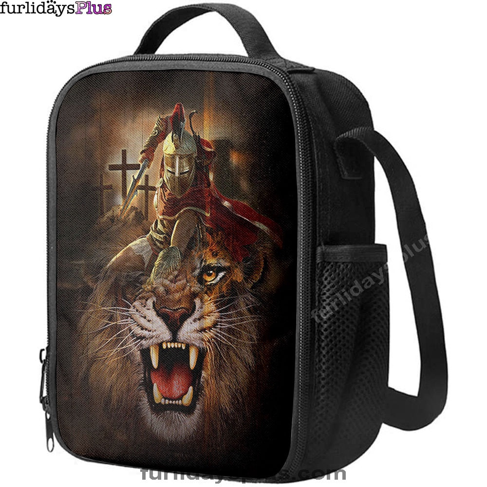 Warrior Of God Three Wooden Crosses Great Lion Of Judah Lunch Bag, Inspirational Lunch Bag, Christian Lunch Bag
