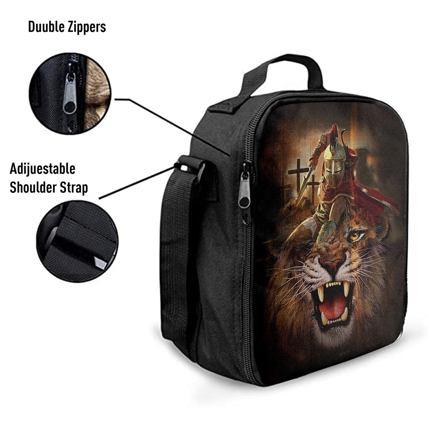 Warrior Of God Three Wooden Crosses Great Lion Of Judah Lunch Bag, Inspirational Lunch Bag, Christian Lunch Bag