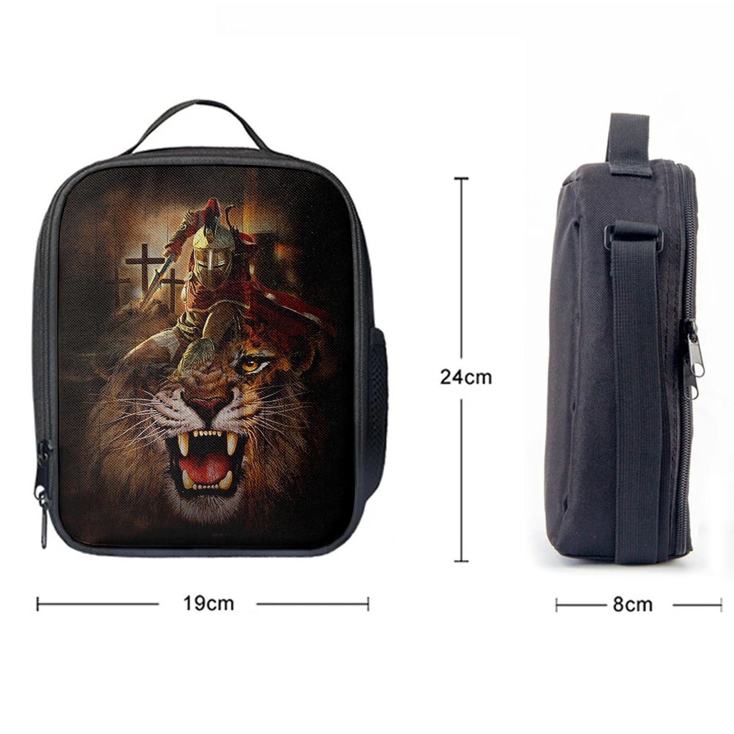 Warrior Of God Three Wooden Crosses Great Lion Of Judah Lunch Bag, Inspirational Lunch Bag, Christian Lunch Bag