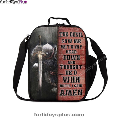 Warrior The Devil Thought He'd Won Until I Said Amen Lunch Bag, Christian Art, Bible Verse Lunch Bag