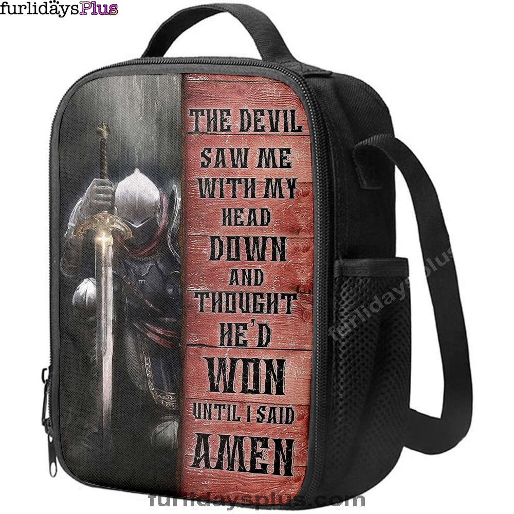 Warrior The Devil Thought He'd Won Until I Said Amen Lunch Bag, Christian Art, Bible Verse Lunch Bag