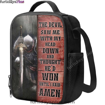 Warrior The Devil Thought He'd Won Until I Said Amen Lunch Bag, Christian Art, Bible Verse Lunch Bag