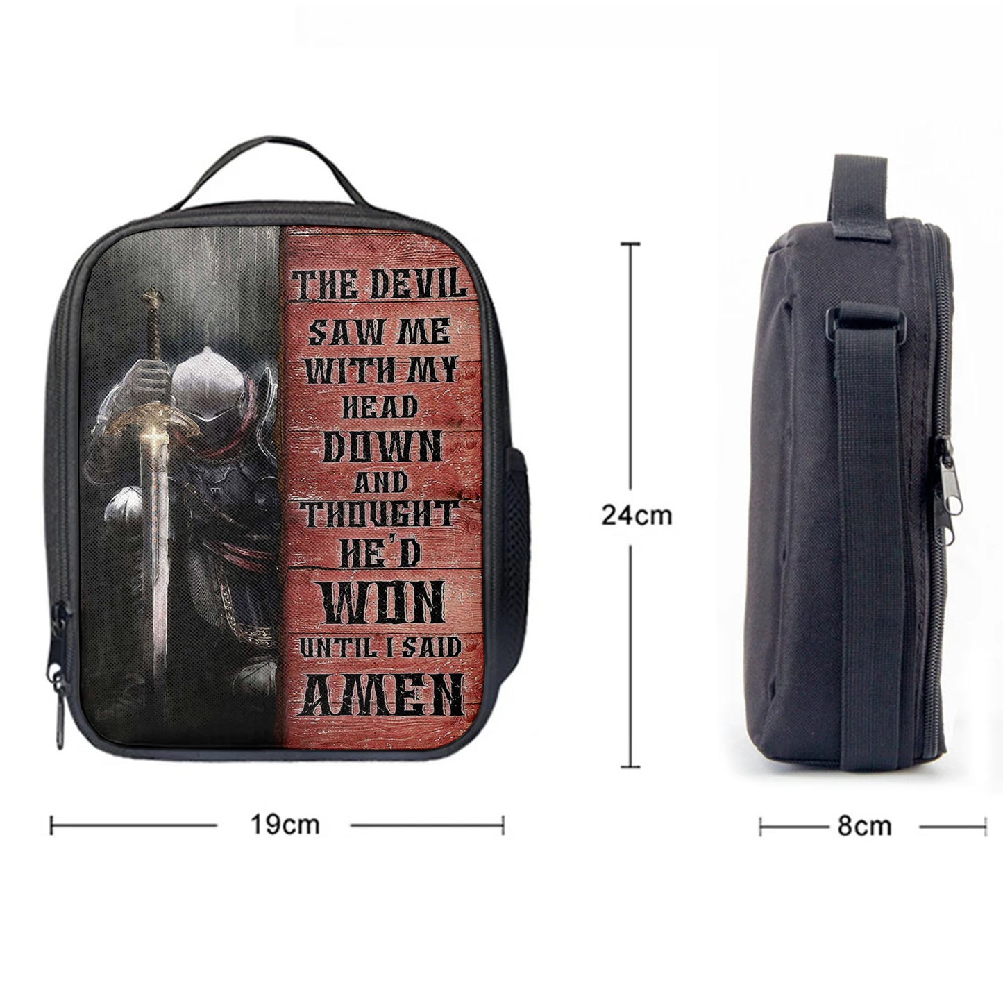 Warrior The Devil Thought He'd Won Until I Said Amen Lunch Bag, Christian Art, Bible Verse Lunch Bag