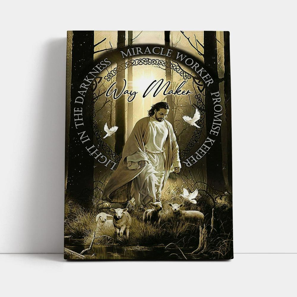 Way Maker Jesus & Lambs Canvas Wall Art - Jesus Canvas Pictures - Christian Canvas Wall Art