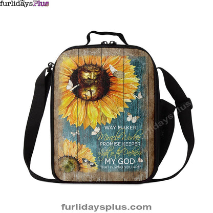 Way Maker Promise Keeper My Savior Sunflower Butterfly Lunch Bag, Inspirational Lunch Bag, Christian Lunch Bag