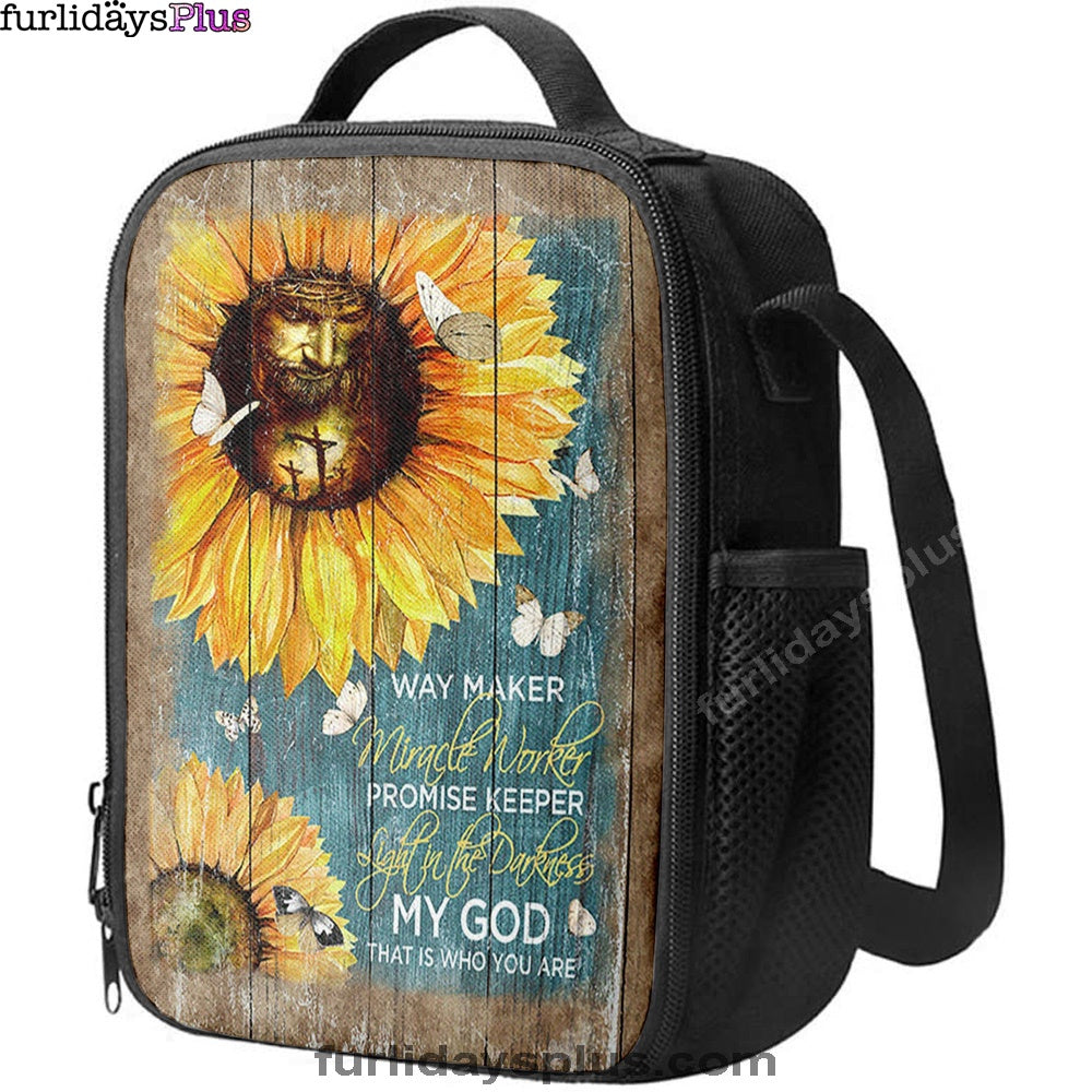 Way Maker Promise Keeper My Savior Sunflower Butterfly Lunch Bag, Inspirational Lunch Bag, Christian Lunch Bag