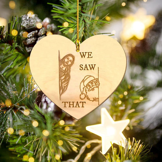 We Saw That Santa And Jesus Printed Woods Christmas Ornament, Christmas Ornaments 2023