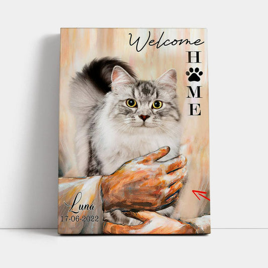 Welcome Home Jesus With Cat Canvas Wall Art - Cat In The Arms of Jesus Canvas Prints - Cat Loss Gift - Customized Cat Photos_3475 1