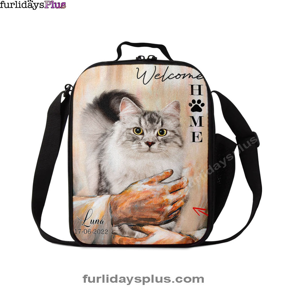 Welcome Home Jesus With Cat Lunchbag Lunch Bag, Cat In The Arms of Jesus Lunchbag, Cat Loss Gift, Customized Cat Photos