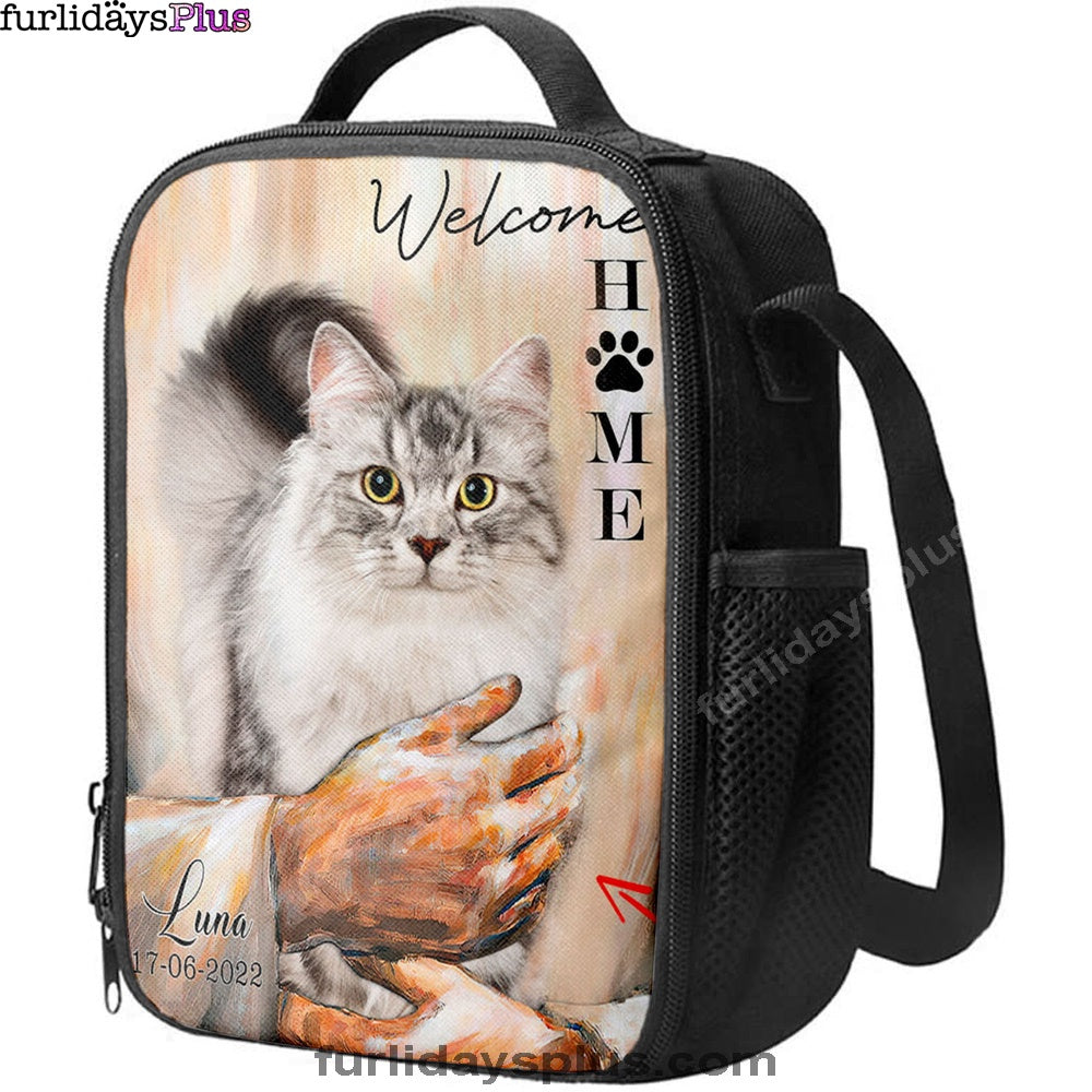Welcome Home Jesus With Cat Lunchbag Lunch Bag, Cat In The Arms of Jesus Lunchbag, Cat Loss Gift, Customized Cat Photos