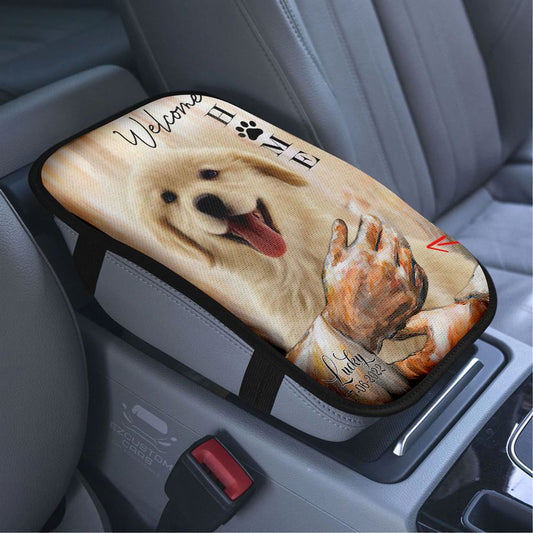 Welcome Home Jesus With Dog Car Armrest Seat Cover, Dog In The Arms of Jesus Car Center Console Covers, Dog Loss Gift, Customized Dog Photos