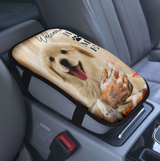 Welcome Home Jesus With Dog Car Center Console Cover, Dog In The Arms of Jesus Armrest Pad Cover, Dog Loss Gift