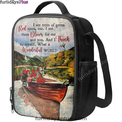 What A Wonderful World Boat Red Rose Lake Lunchbag Lunch Bag, Christian Lunchbag, Bible Verse Lunch Bag