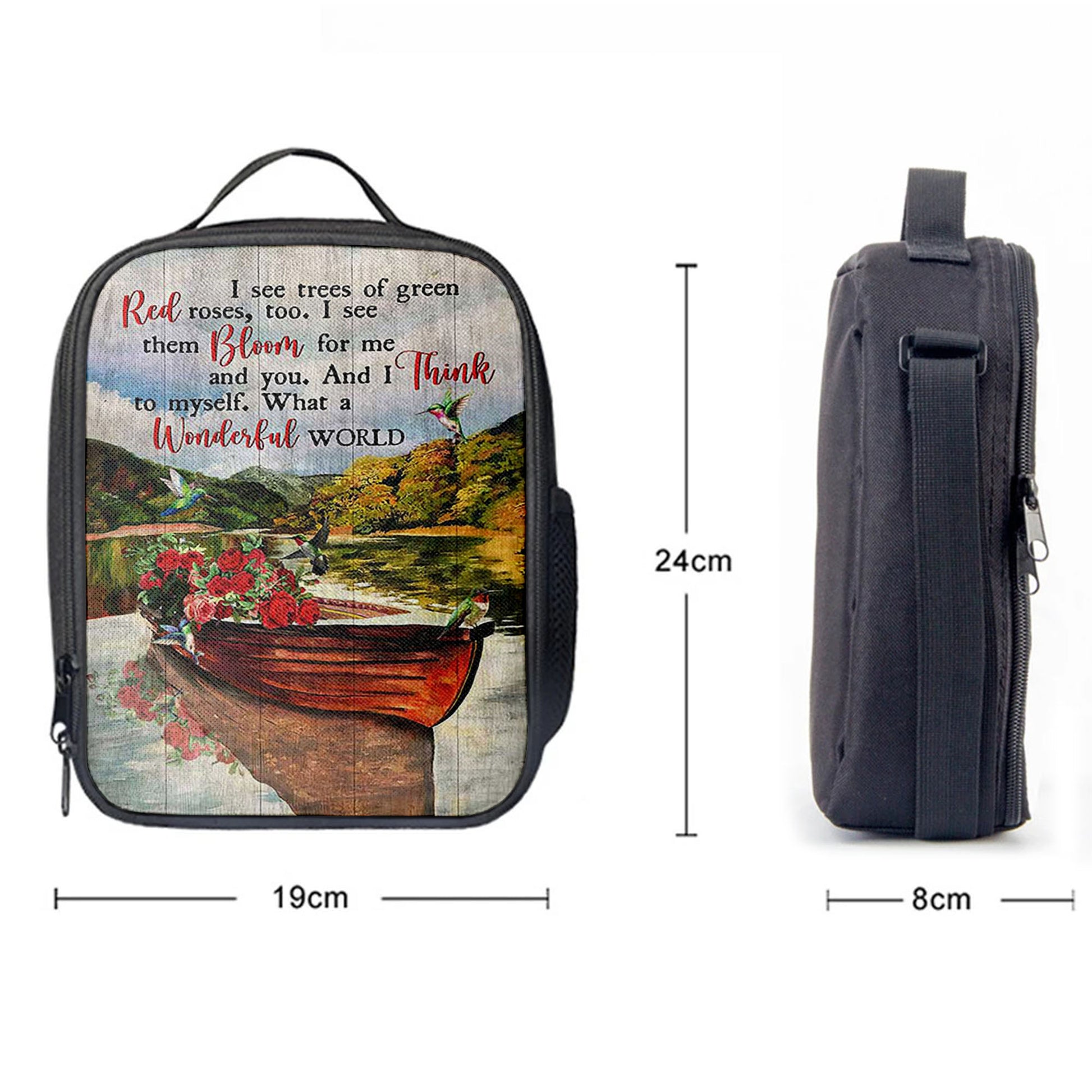 What A Wonderful World Boat Red Rose Lake Lunchbag Lunch Bag, Christian Lunchbag, Bible Verse Lunch Bag