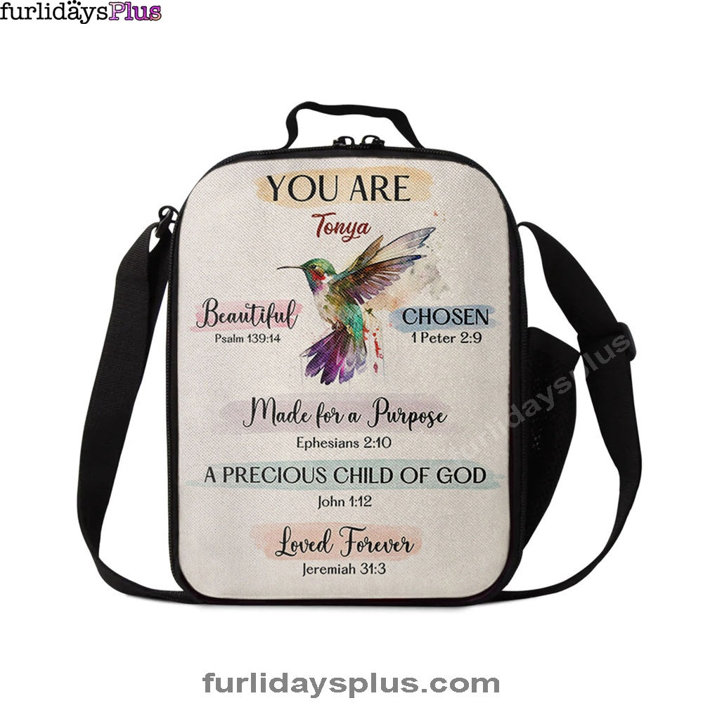 What God Says About You Personalized Lunchbag Lunch Bag, Hummingbird Lunchbag, Bible Verse Gift For Women Of God