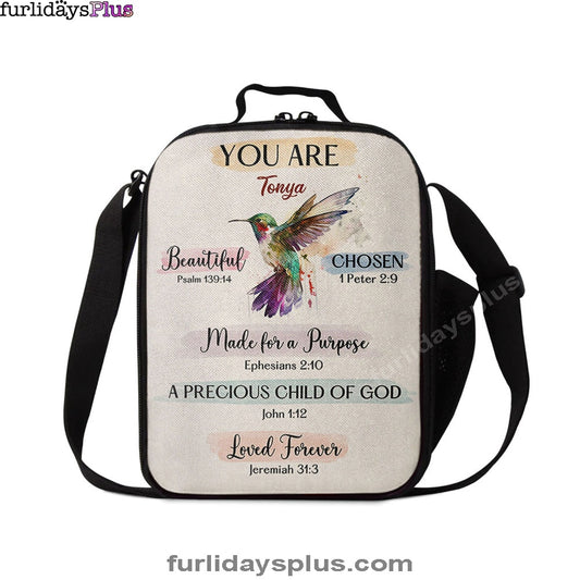 What God Says About You Personalized Lunchbag Lunch Bag, Hummingbird Lunchbag, Bible Verse Gift For Women Of God