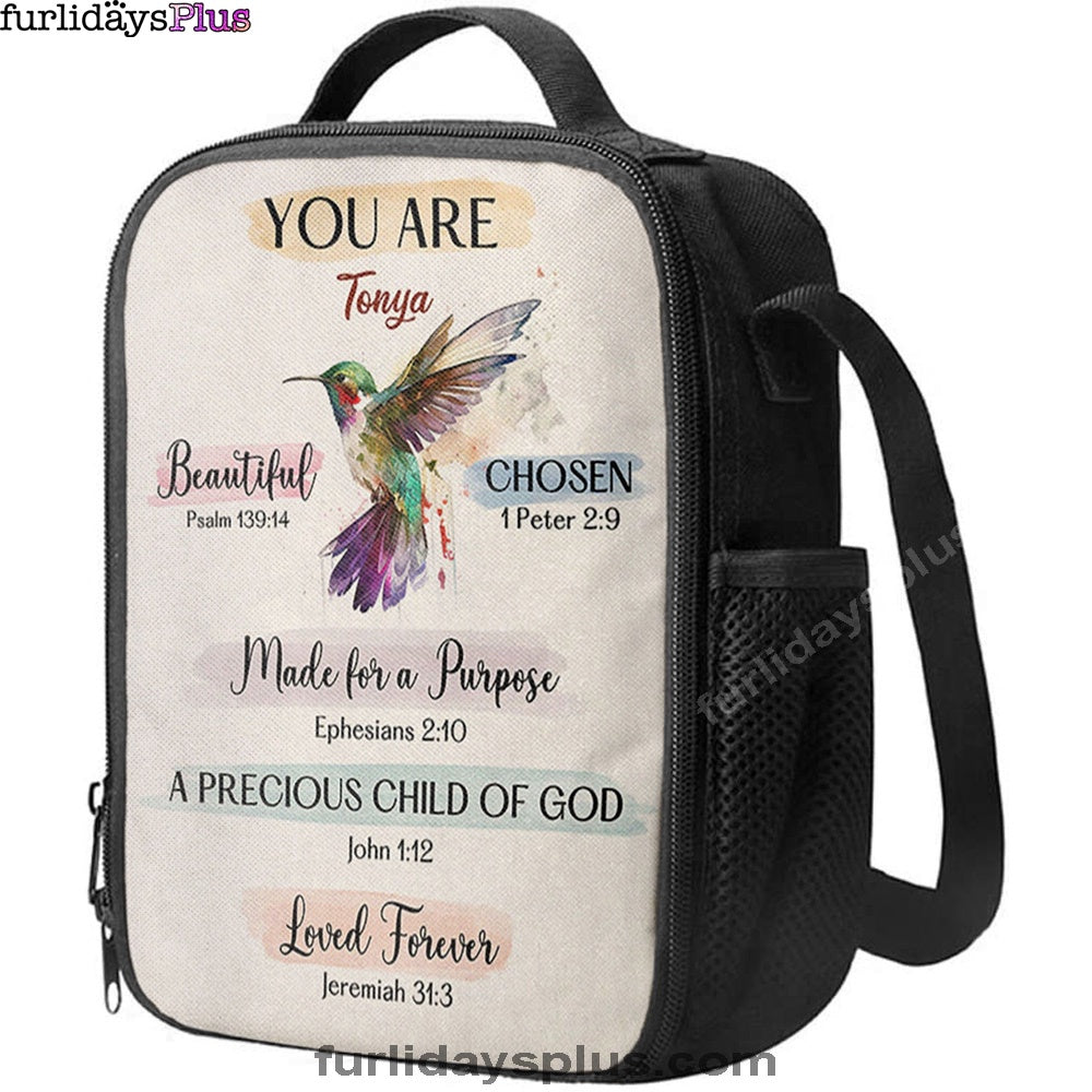 What God Says About You Personalized Lunchbag Lunch Bag, Hummingbird Lunchbag, Bible Verse Gift For Women Of God