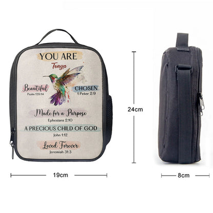 What God Says About You Personalized Lunchbag Lunch Bag, Hummingbird Lunchbag, Bible Verse Gift For Women Of God