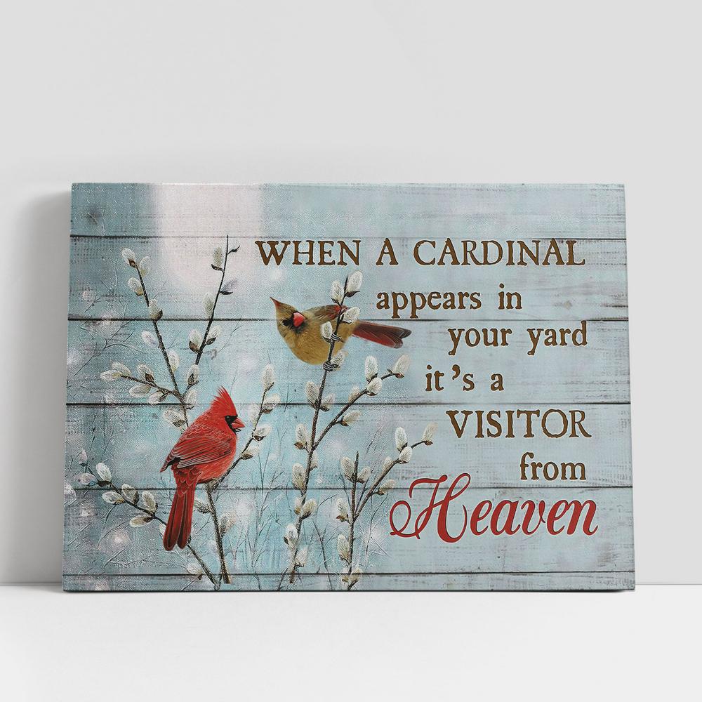 When A Cardinal Appears In Your Yard Baby Flower Couple Cardinal Canvas Wall Art, Bible Verse Canvas, Religious Prints