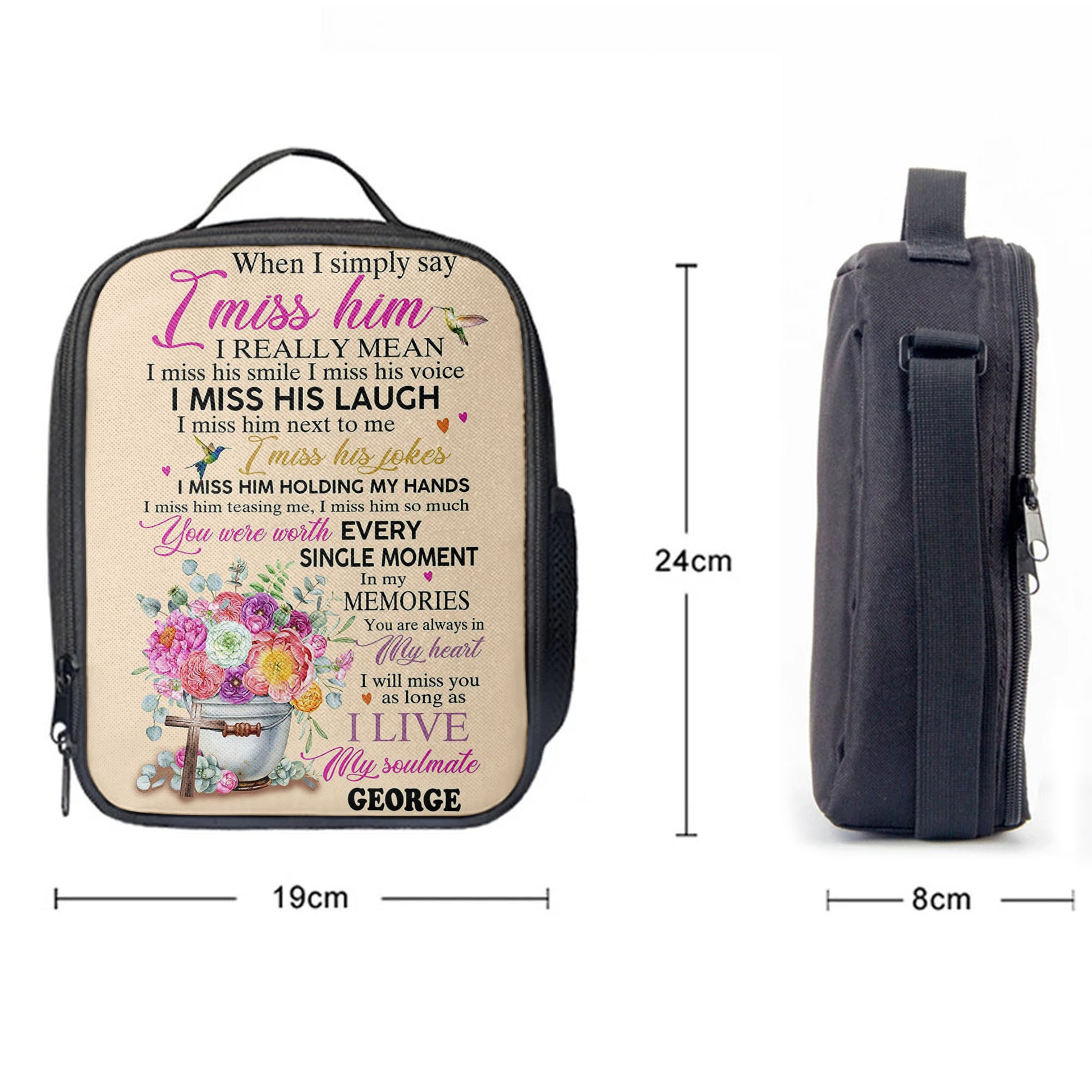 When I Simply Say I Miss Him Custom Name Lunchbag Lunch Bag, Christian Wall Lunchbag, Religious Lunchbag