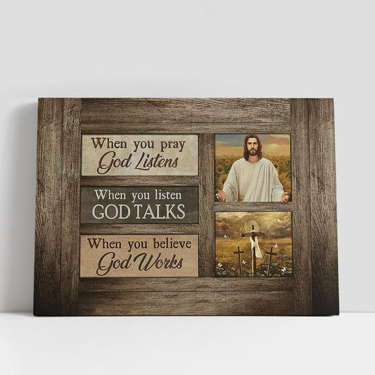 When You Believe God Works Canvas, Jesus Three Crosses Canvas Art, Bible Verse Wall Art, Wall Decor Christian Gifts