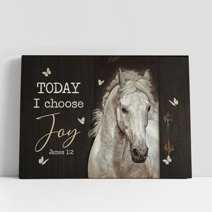 White Horse Butterfly Today I Choose Joy Canvas Art, Bible Verse Wall Art, Wall Decor Christian Gifts