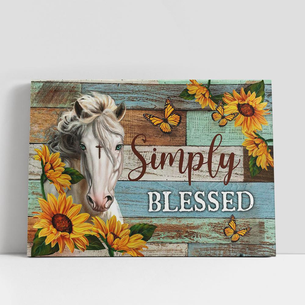 White Horse Simply Blessed Canvas Art, Bible Verse Wall Art, Wall Decor Christian Gifts