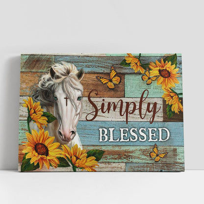 White Horse Simply Blessed Canvas Art, Bible Verse Wall Art, Wall Decor Christian Gifts