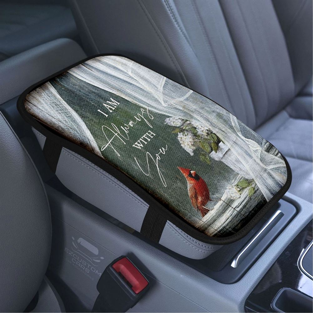 White Hydrangea Cardinal I Am Always With You Spring Car Center Console Cover, Bible Verse Car Armrest Cover