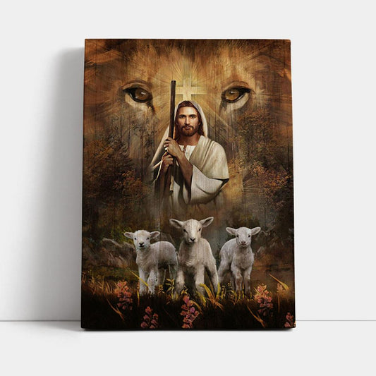 White Lamb Lion's Eyes Walking With Jesus Canvas Wall Art - Christian Canvas Prints - Bible Verse Canvas Art