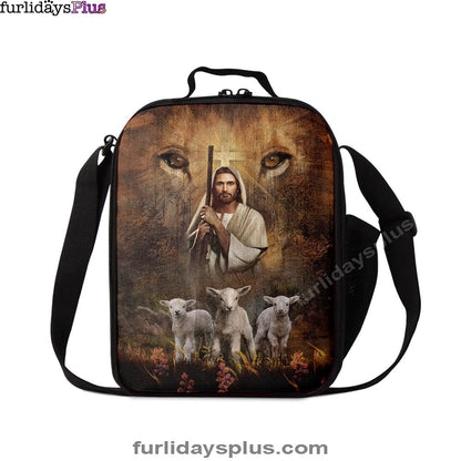 White Lamb Lion's Eyes Walking With Jesus Lunchbag Lunch Bag, Christian Lunchbag, Bible Verse Lunch Bag