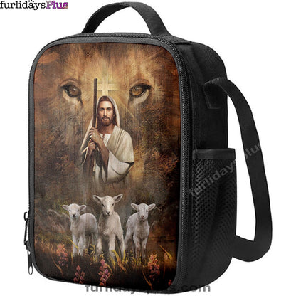 White Lamb Lion's Eyes Walking With Jesus Lunchbag Lunch Bag, Christian Lunchbag, Bible Verse Lunch Bag