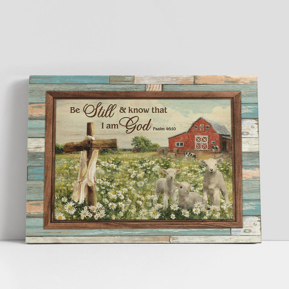 White Sheep Daisy Field Be Still And Know That I Am God Canvas Art, Bible Verse Wall Art, Wall Decor Christian Gifts