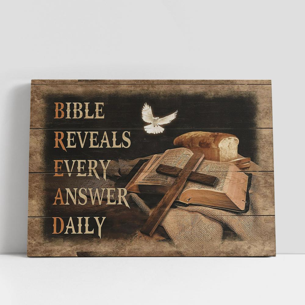 White dove Bible reveals every answer daily Canvas Wall Art, Bible Verse Canvas, Religious Prints