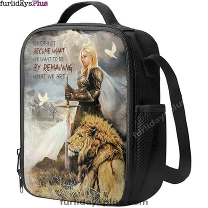 Woman Warrior Lion Of Judah Become What We Want To Be Lunchbag, Lion Lunch Bag, Christian Inspirational Lunchbag