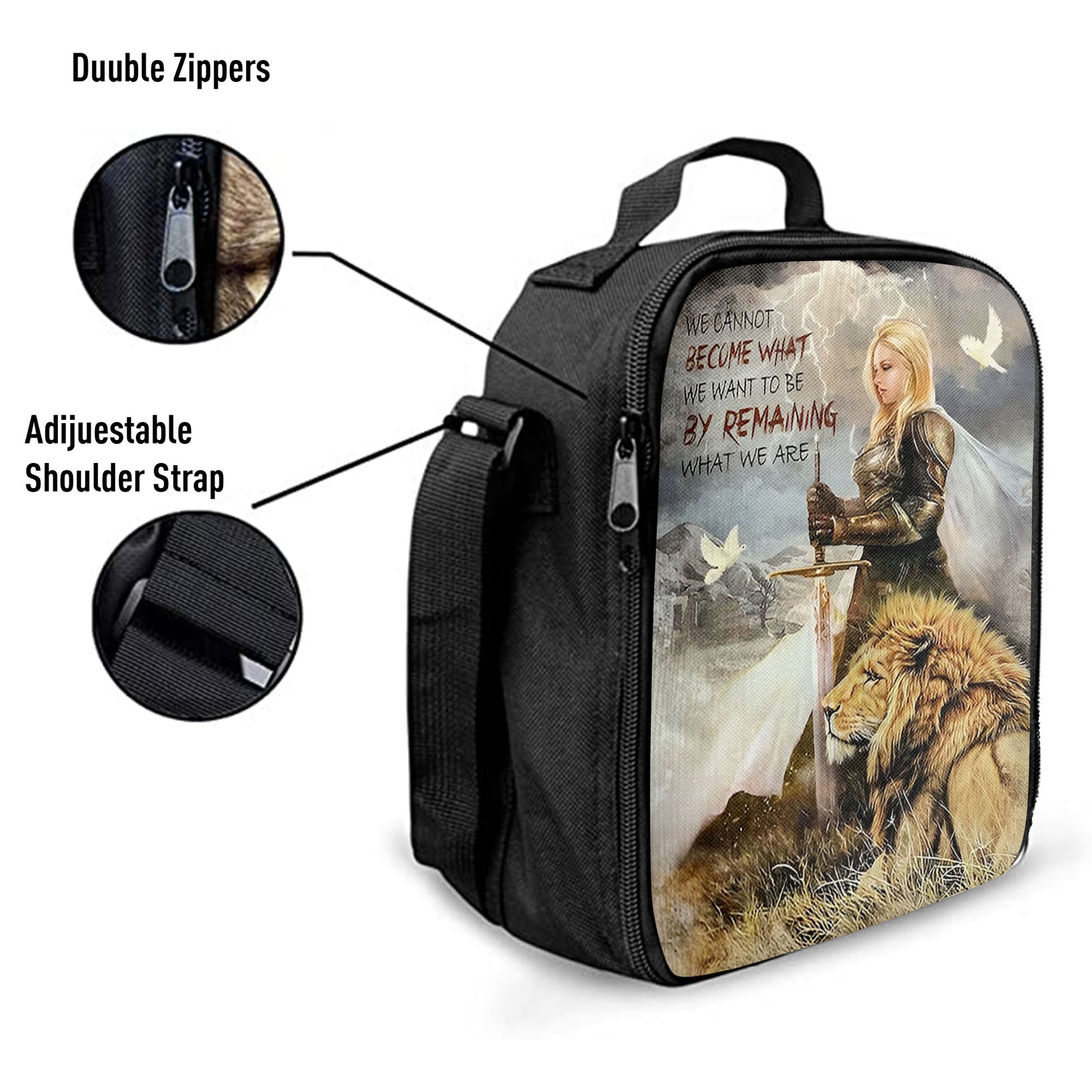Woman Warrior Lion Of Judah Become What We Want To Be Lunchbag, Lion Lunch Bag, Christian Inspirational Lunchbag