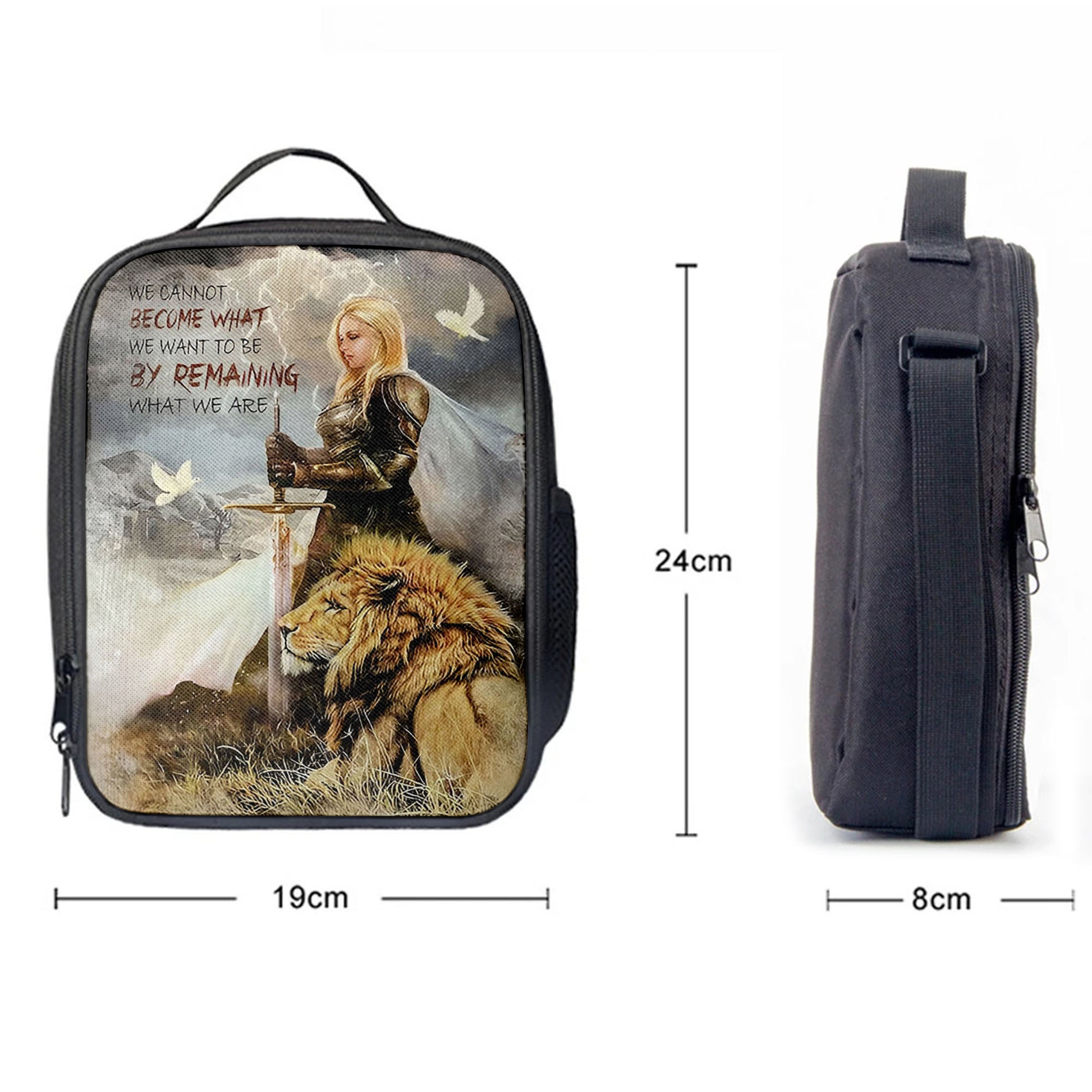 Woman Warrior Lion Of Judah Become What We Want To Be Lunchbag, Lion Lunch Bag, Christian Inspirational Lunchbag