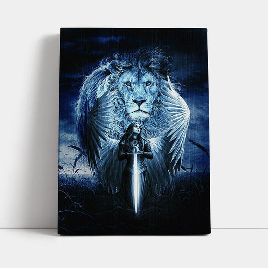 Woman Warrior Lion Of Judah Blue Night Canvas Print - Inspirational Canvas Art - Christian Wall Art Home Decor