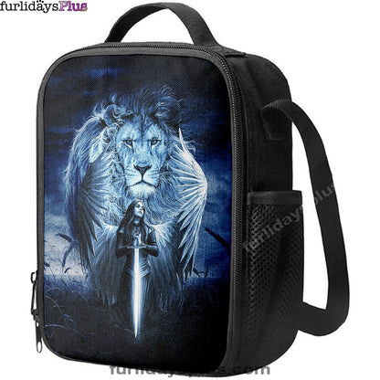 Woman Warrior Lion Of Judah Blue Night Lunch Bag, Inspirational Lunch Bag, Christian Lunch Bag