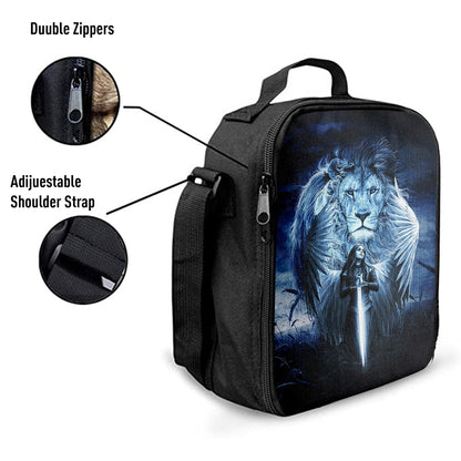 Woman Warrior Lion Of Judah Blue Night Lunch Bag, Inspirational Lunch Bag, Christian Lunch Bag