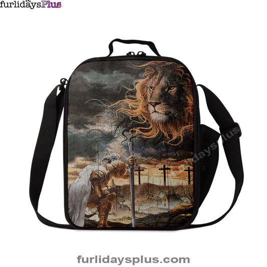 Women Warrior Kneel Before Lion Of Judah Lunchbag Lunch Bag, Christian Lunchbag, Religious Art