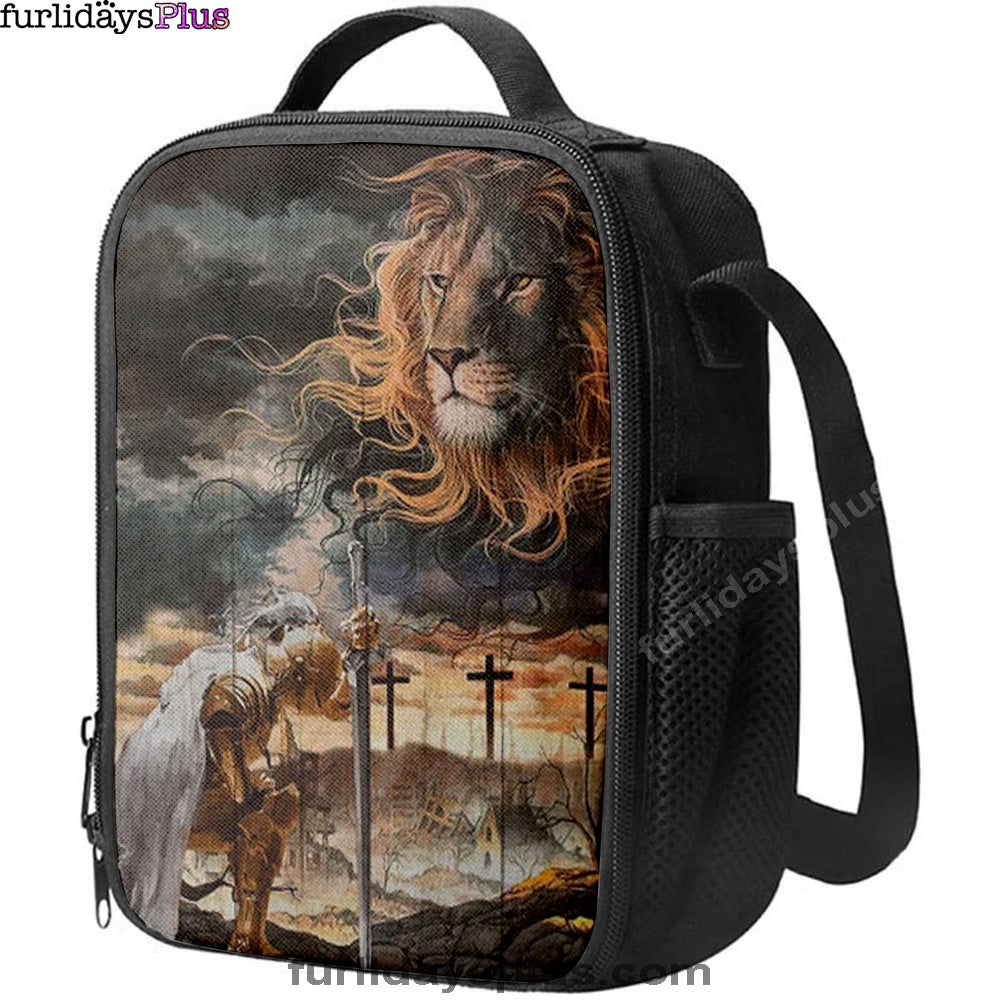 Women Warrior Kneel Before Lion Of Judah Lunchbag Lunch Bag, Christian Lunchbag, Religious Art