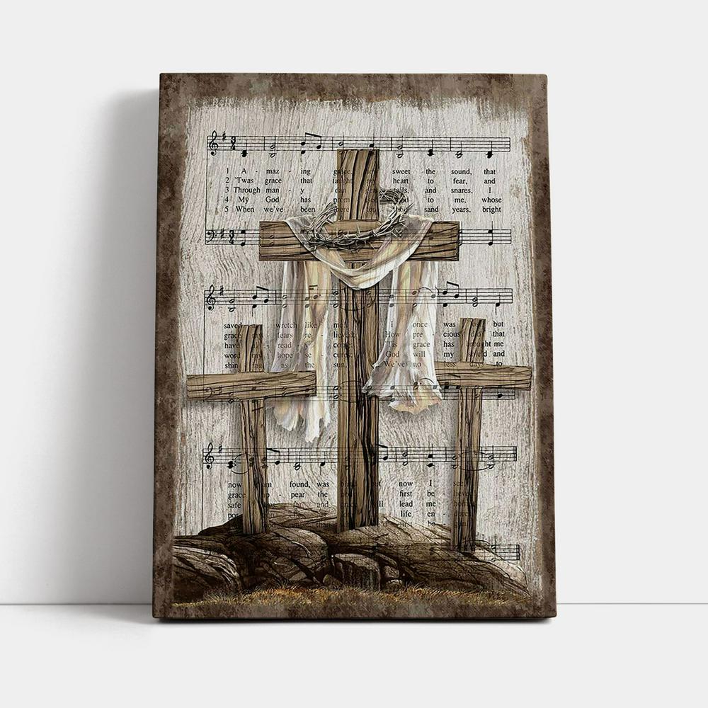 Wooden Cross Amazing Grace Lyrics Canvas Art - Christian Art - Bible Verse Wall Art - Religious Home Decor