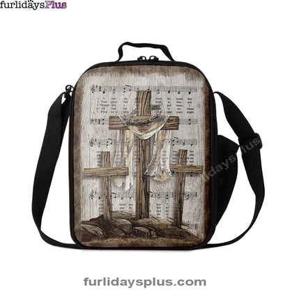 Wooden Cross Amazing Grace Lyrics Lunch Bag, Christian Art, Bible Verse Lunch Bag