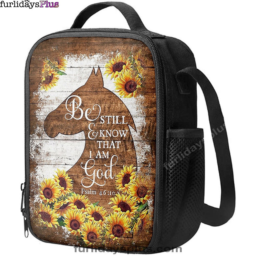 Wooden Horse Sunflower Be Still And Know That I Am God Lunch Bag, Christian Art, Bible Verse Lunch Bag