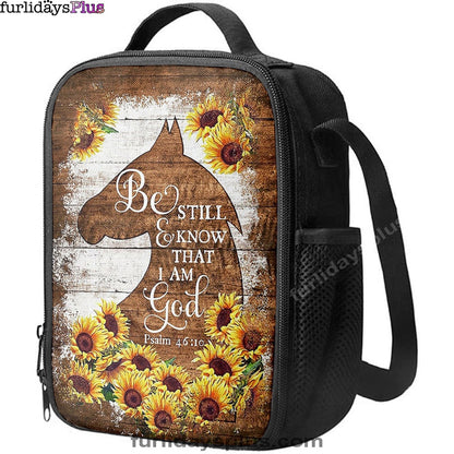 Wooden Horse Sunflower Be Still And Know That I Am God Lunch Bag, Christian Art, Bible Verse Lunch Bag